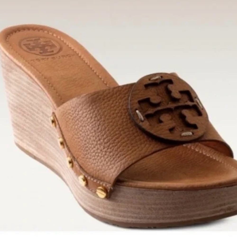 🤩 Modern VTG Tory Burch Leather Clog Wedge Sandals - Camel - Picture 13 of 13